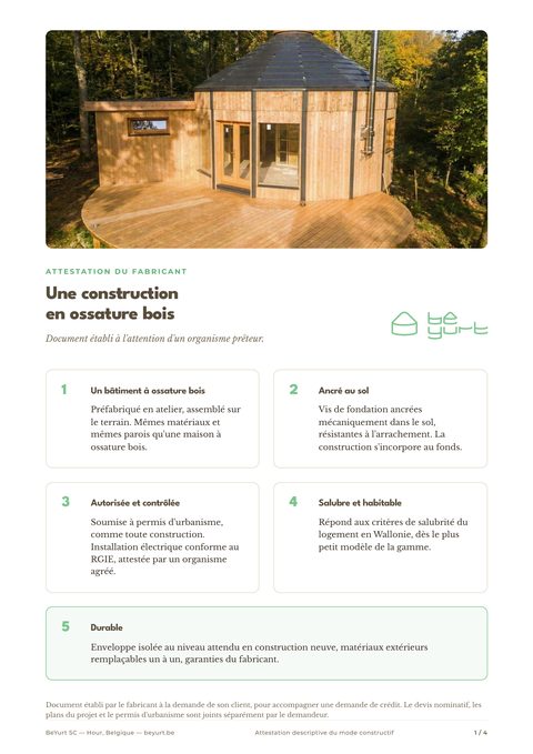 Première page de l'attestation destinée à un organisme prêteur
