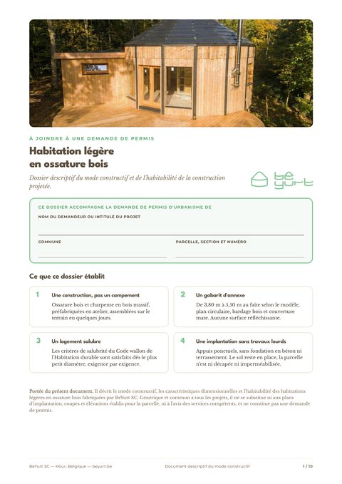 Première page du dossier de présentation pour une demande de permis