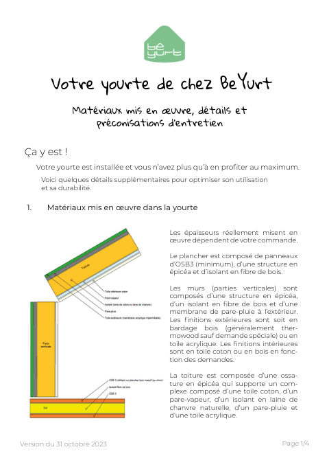 Première page du guide d'entretien BeYurt